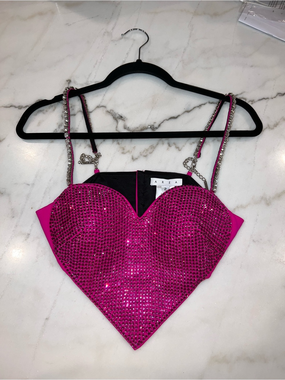 AREA Fuchsia Crystal Heart Bustier Top